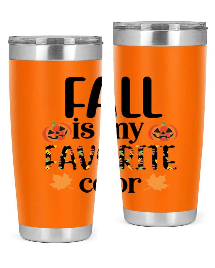 Fallismyfavoritecolor 157# Tumbler in stainless steel with a vibrant fall-themed design, featuring a press-in lid and double wall vacuum insulation.