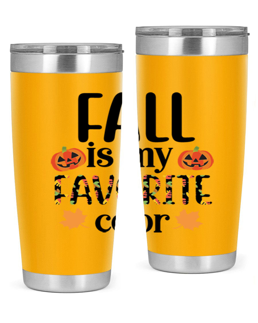 Fallismyfavoritecolor 157# Tumbler in stainless steel with a vibrant fall-themed design, featuring a press-in lid and double wall vacuum insulation.