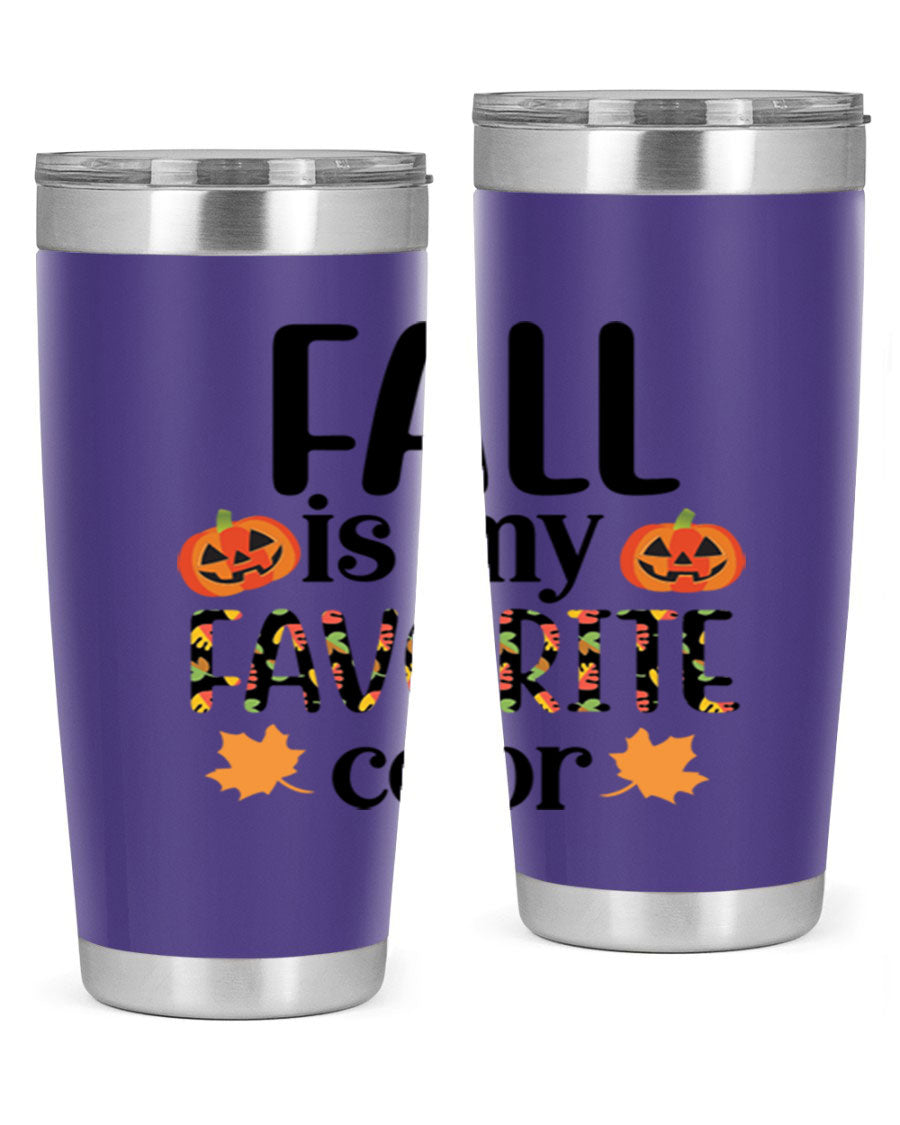 Fallismyfavoritecolor 157# Tumbler in stainless steel with a vibrant fall-themed design, featuring a press-in lid and double wall vacuum insulation.