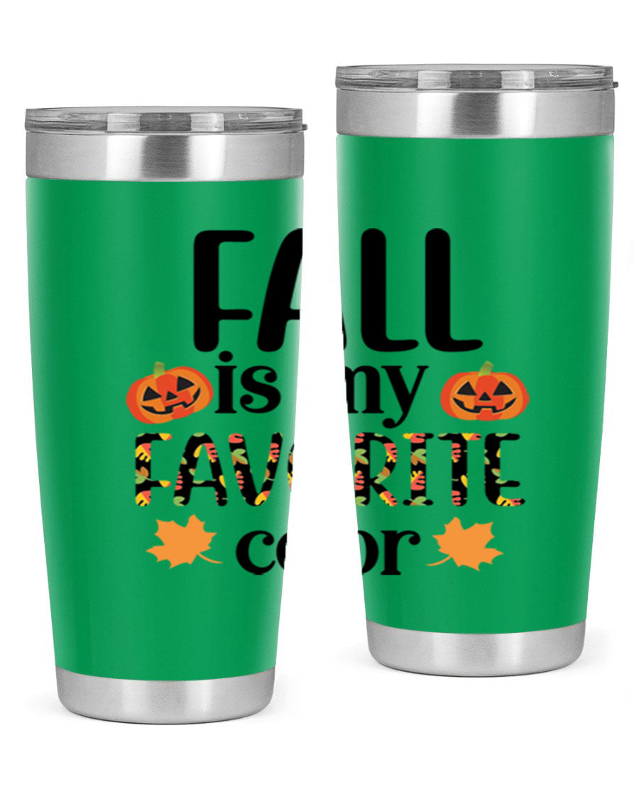 Fallismyfavoritecolor 157# Tumbler in stainless steel with a vibrant fall-themed design, featuring a press-in lid and double wall vacuum insulation.