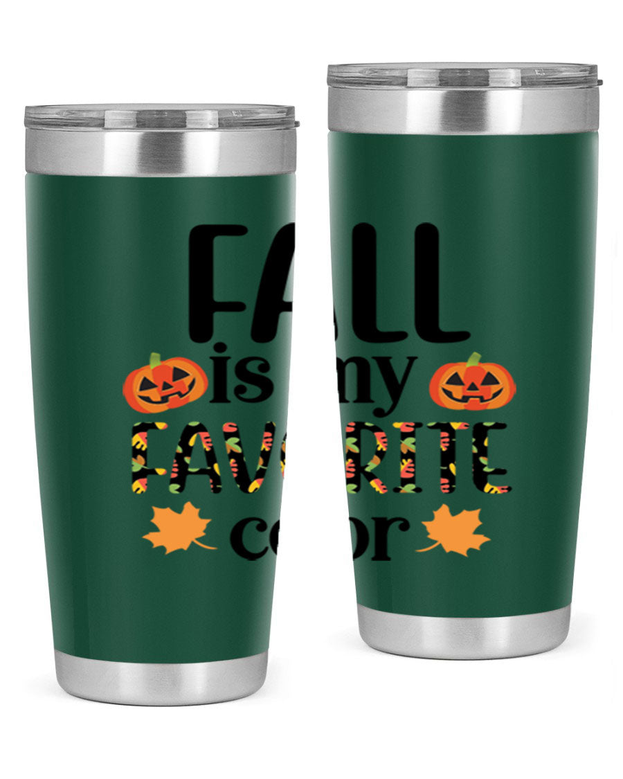 Fallismyfavoritecolor 157# Tumbler in stainless steel with a vibrant fall-themed design, featuring a press-in lid and double wall vacuum insulation.