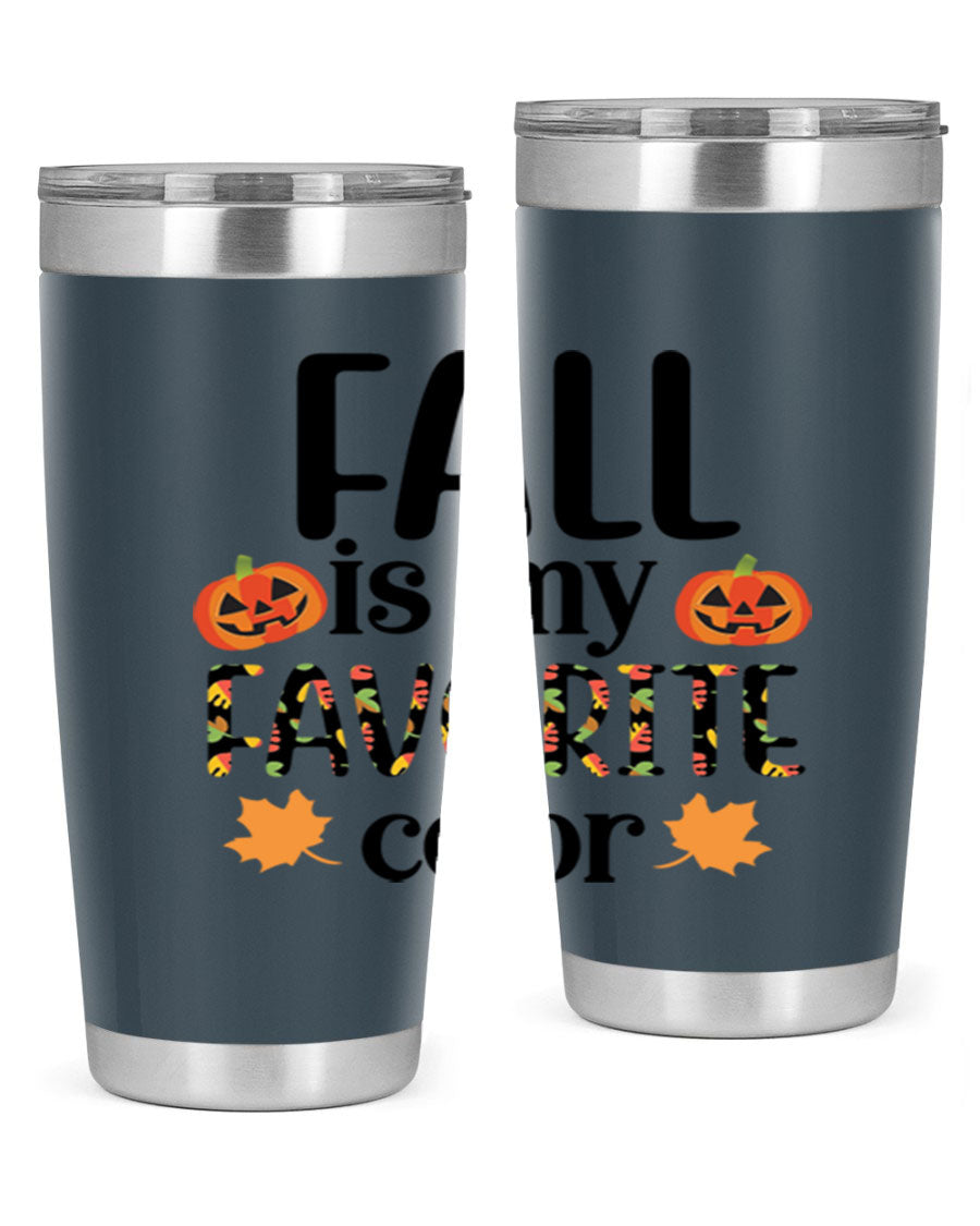 Fallismyfavoritecolor 157# Tumbler in stainless steel with a vibrant fall-themed design, featuring a press-in lid and double wall vacuum insulation.