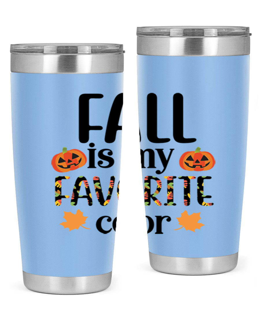 Fallismyfavoritecolor 157# Tumbler in stainless steel with a vibrant fall-themed design, featuring a press-in lid and double wall vacuum insulation.