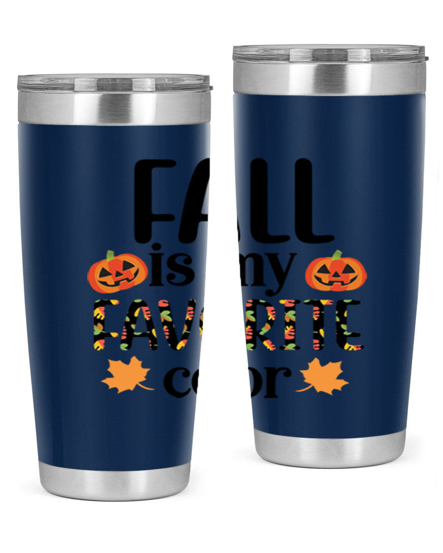 Fallismyfavoritecolor 157# Tumbler in stainless steel with a vibrant fall-themed design, featuring a press-in lid and double wall vacuum insulation.