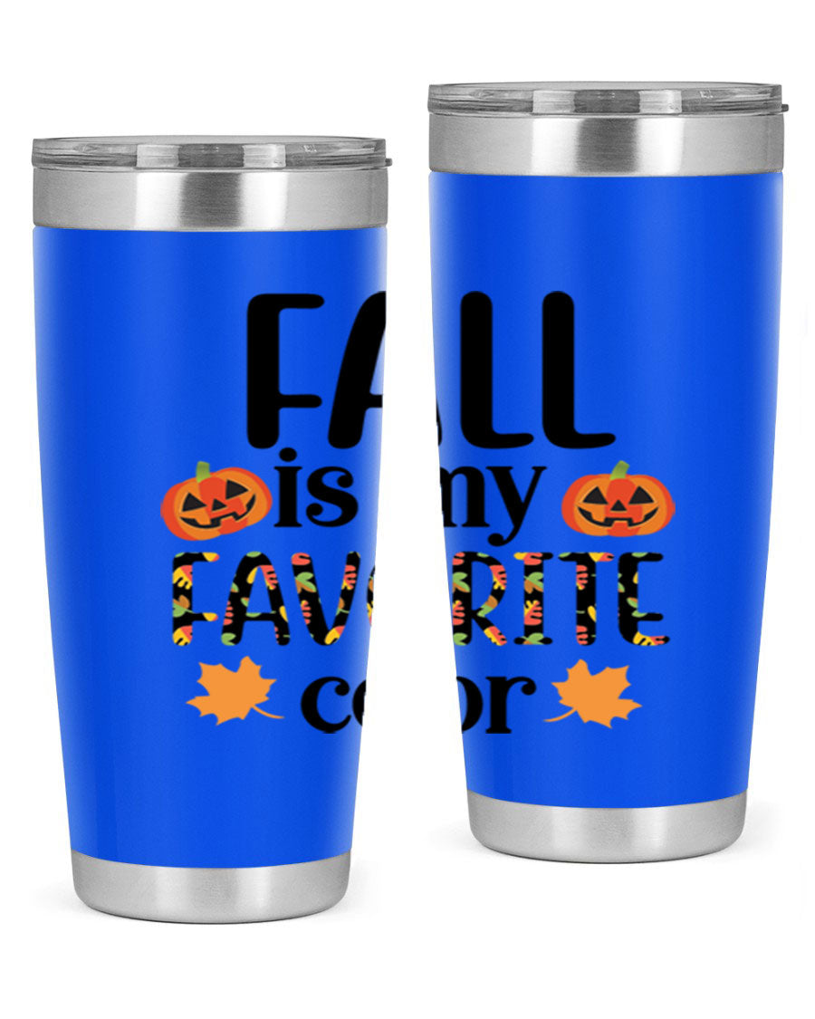 Fallismyfavoritecolor 157# Tumbler in stainless steel with a vibrant fall-themed design, featuring a press-in lid and double wall vacuum insulation.