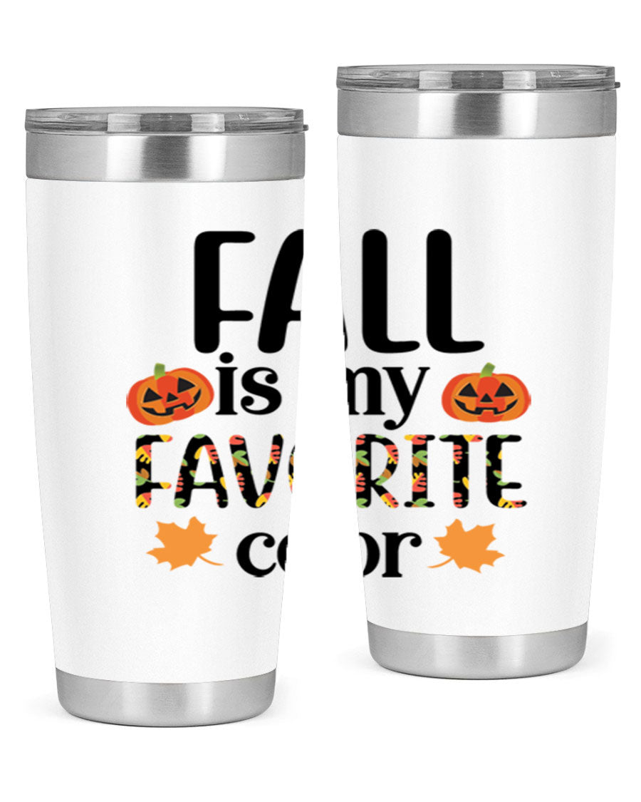 Fallismyfavoritecolor 157# Tumbler in stainless steel with a vibrant fall-themed design, featuring a press-in lid and double wall vacuum insulation.
