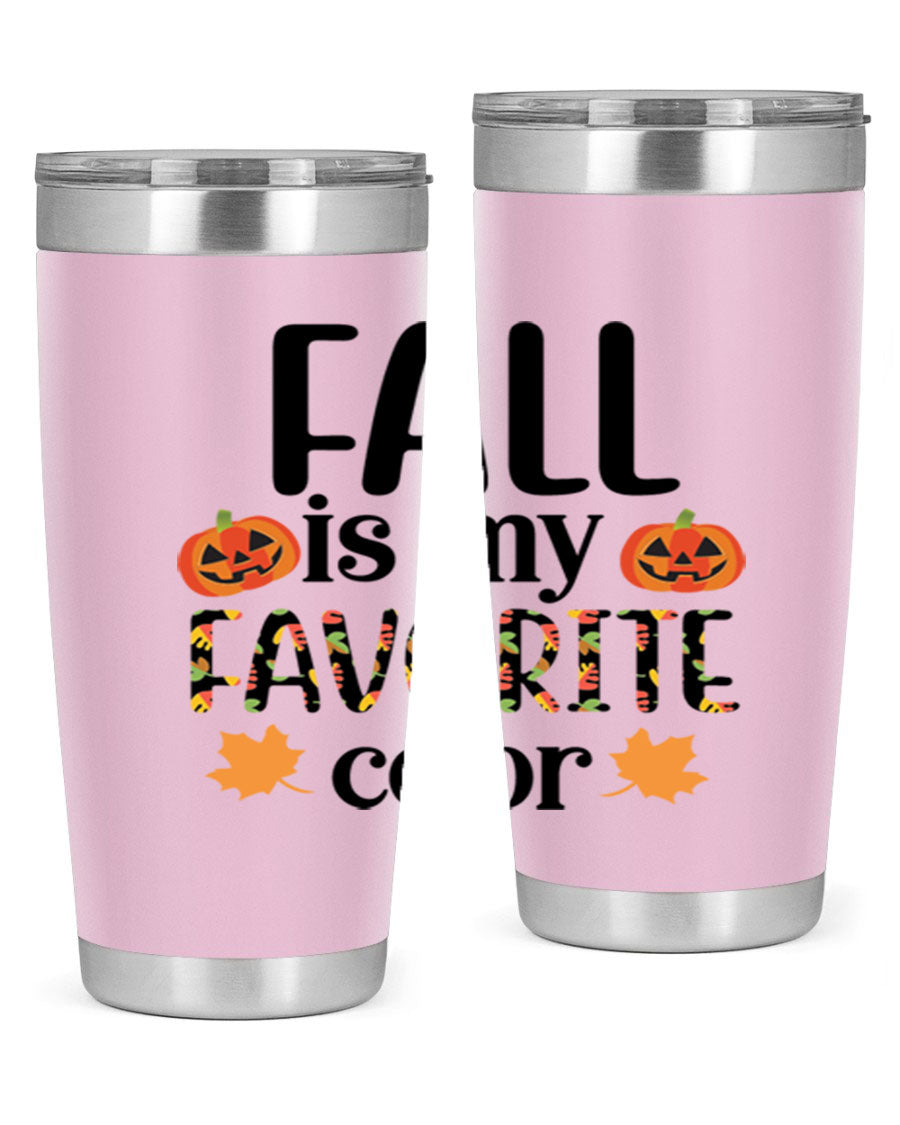 Fallismyfavoritecolor 157# Tumbler in stainless steel with a vibrant fall-themed design, featuring a press-in lid and double wall vacuum insulation.