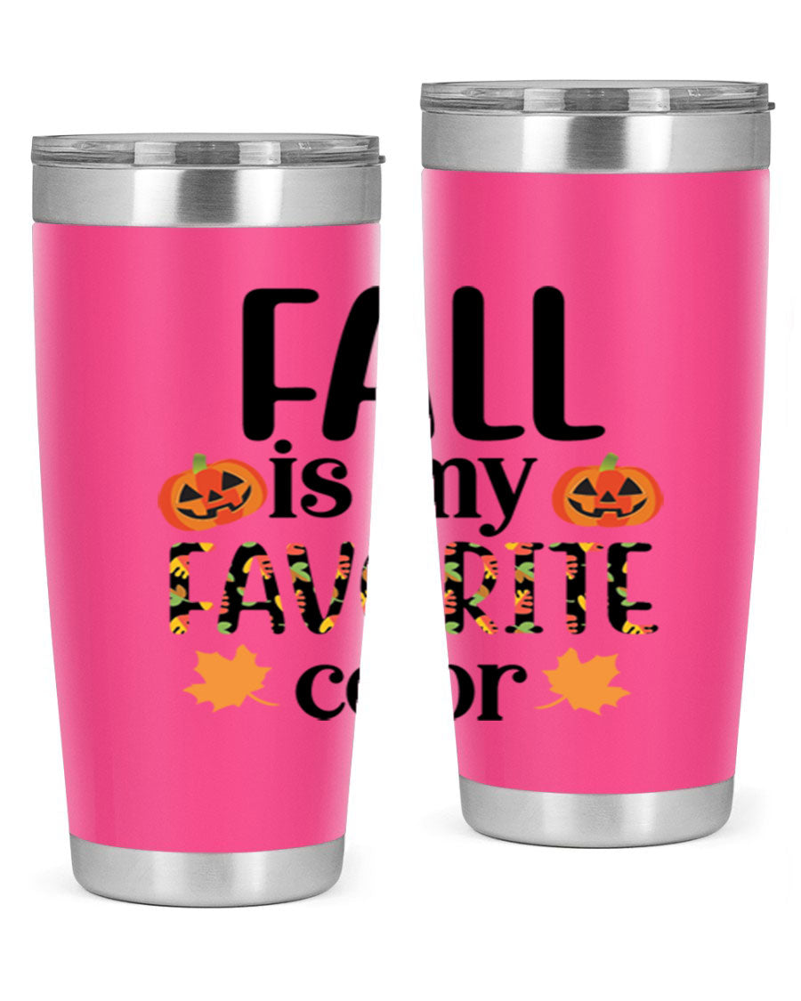 Fallismyfavoritecolor 157# Tumbler in stainless steel with a vibrant fall-themed design, featuring a press-in lid and double wall vacuum insulation.
