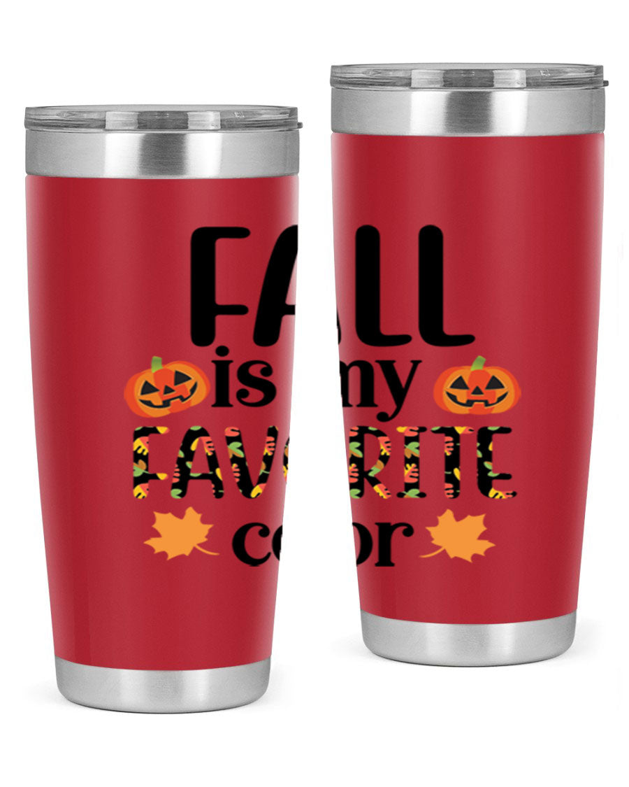 Fallismyfavoritecolor 157# Tumbler in stainless steel with a vibrant fall-themed design, featuring a press-in lid and double wall vacuum insulation.