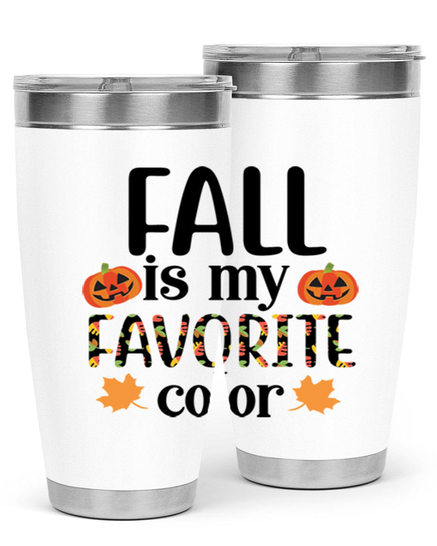 Fallismyfavoritecolor 157# Tumbler in stainless steel with a vibrant fall-themed design, featuring a press-in lid and double wall vacuum insulation.