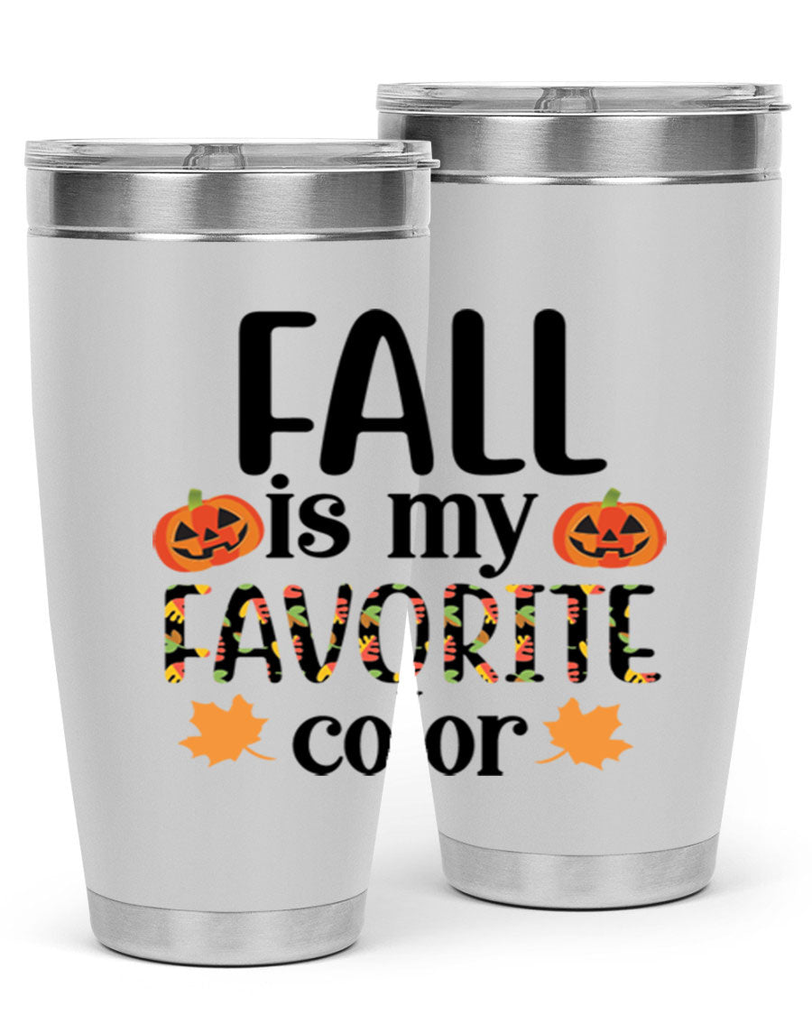 Fallismyfavoritecolor 157# Tumbler in stainless steel with a vibrant fall-themed design, featuring a press-in lid and double wall vacuum insulation.