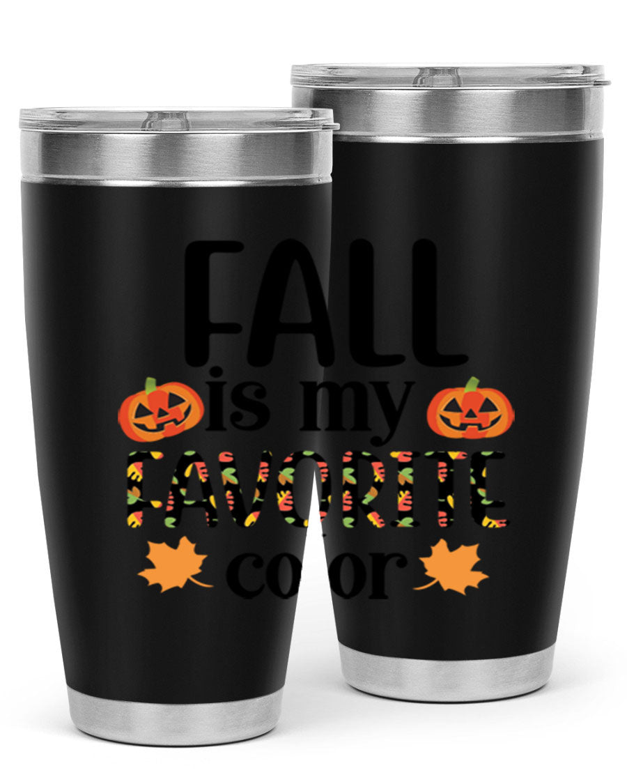 Fallismyfavoritecolor 157# Tumbler in stainless steel with a vibrant fall-themed design, featuring a press-in lid and double wall vacuum insulation.
