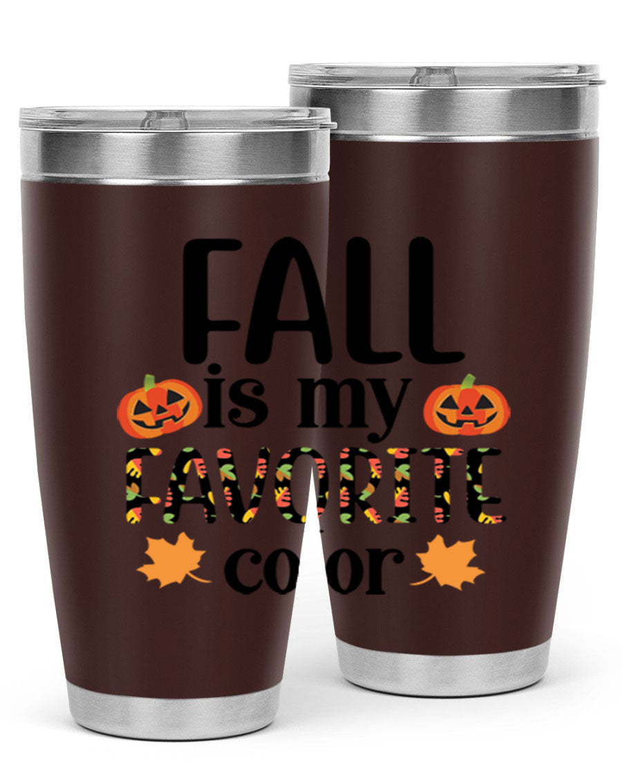 Fallismyfavoritecolor 157# Tumbler in stainless steel with a vibrant fall-themed design, featuring a press-in lid and double wall vacuum insulation.