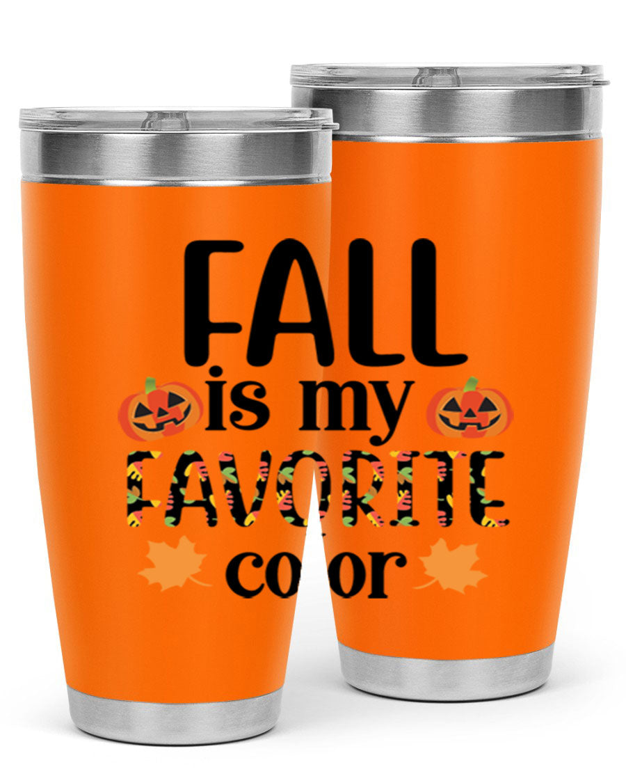 Fallismyfavoritecolor 157# Tumbler in stainless steel with a vibrant fall-themed design, featuring a press-in lid and double wall vacuum insulation.