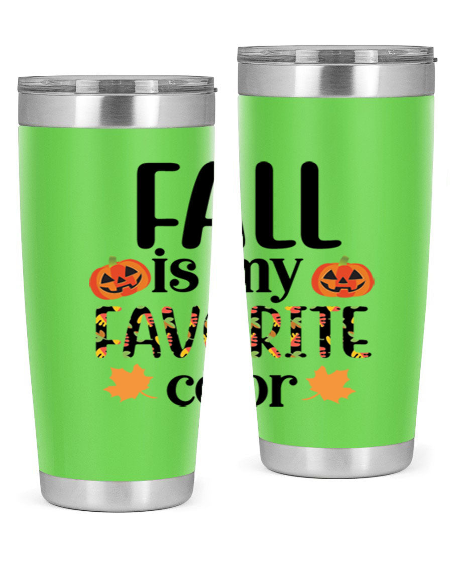Fallismyfavoritecolor 157# Tumbler in stainless steel with a vibrant fall-themed design, featuring a press-in lid and double wall vacuum insulation.