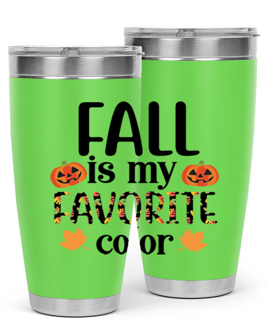 Fallismyfavoritecolor 157# Tumbler in stainless steel with a vibrant fall-themed design, featuring a press-in lid and double wall vacuum insulation.