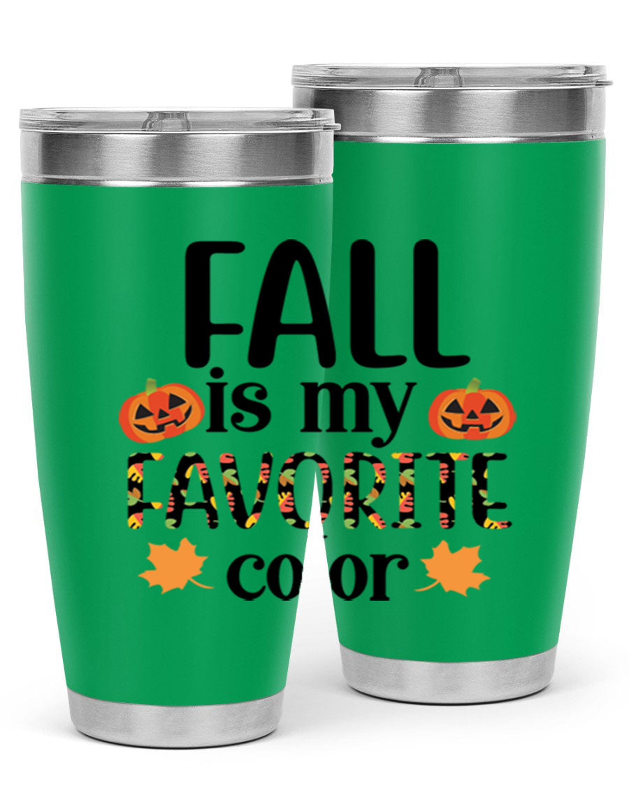 Fallismyfavoritecolor 157# Tumbler in stainless steel with a vibrant fall-themed design, featuring a press-in lid and double wall vacuum insulation.