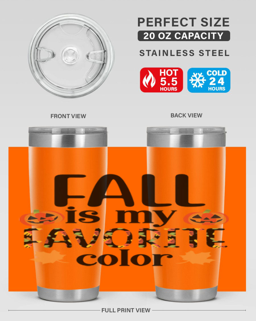 Fallismyfavoritecolor 157# Tumbler in stainless steel with a vibrant fall-themed design, featuring a press-in lid and double wall vacuum insulation.