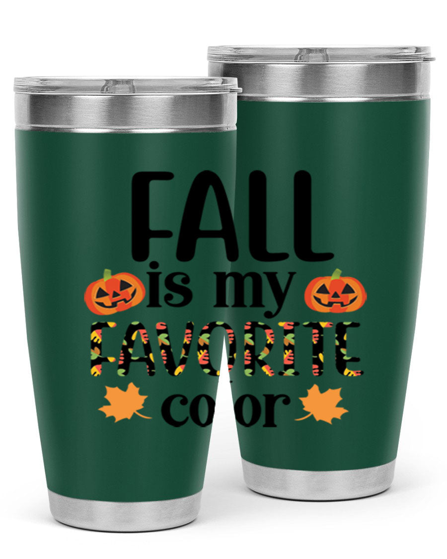 Fallismyfavoritecolor 157# Tumbler in stainless steel with a vibrant fall-themed design, featuring a press-in lid and double wall vacuum insulation.