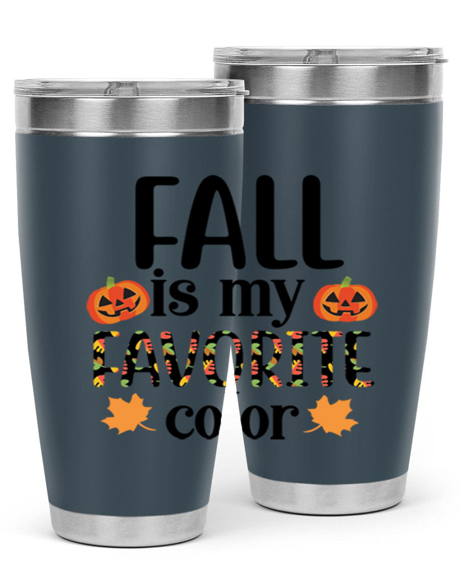 Fallismyfavoritecolor 157# Tumbler in stainless steel with a vibrant fall-themed design, featuring a press-in lid and double wall vacuum insulation.