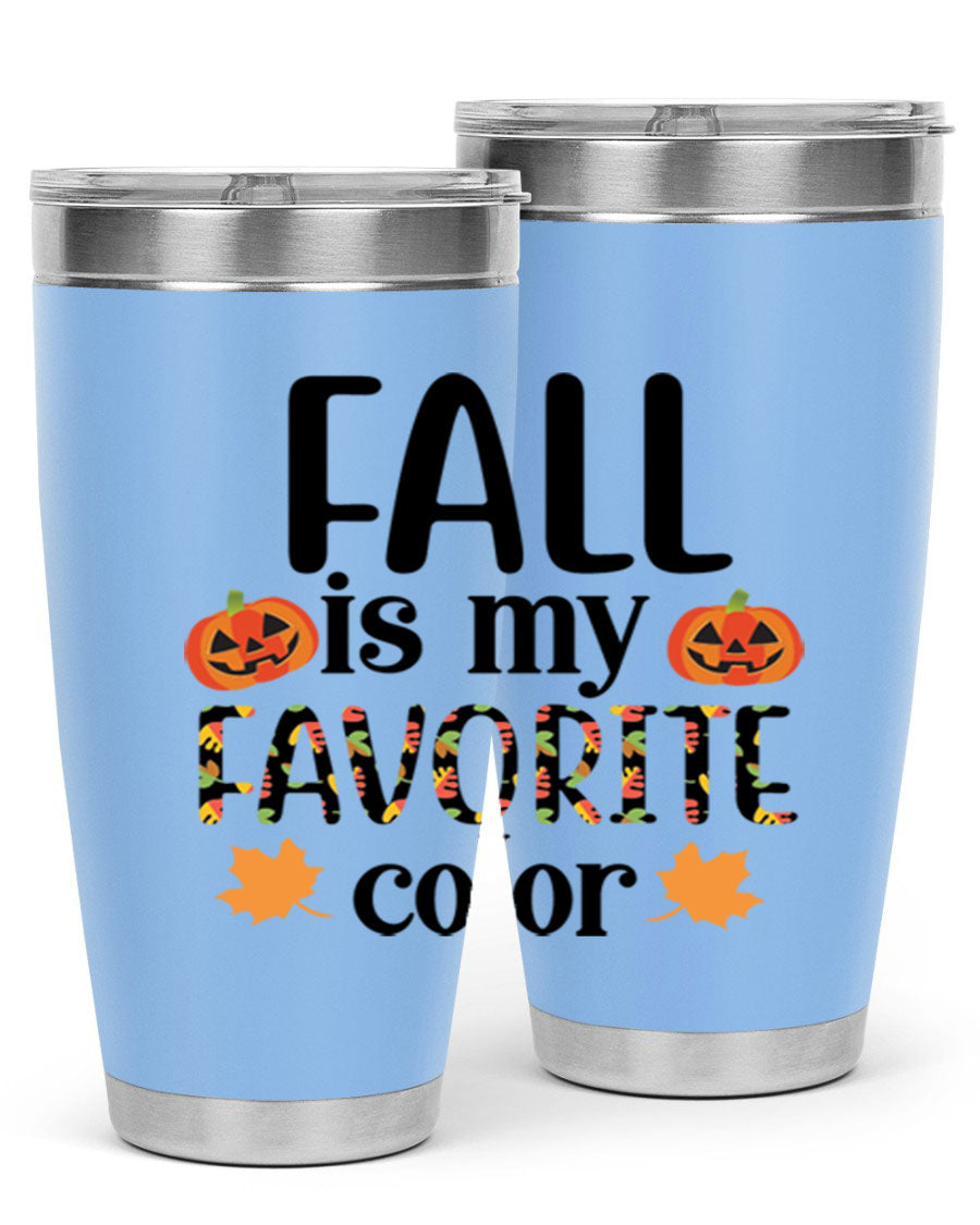 Fallismyfavoritecolor 157# Tumbler in stainless steel with a vibrant fall-themed design, featuring a press-in lid and double wall vacuum insulation.