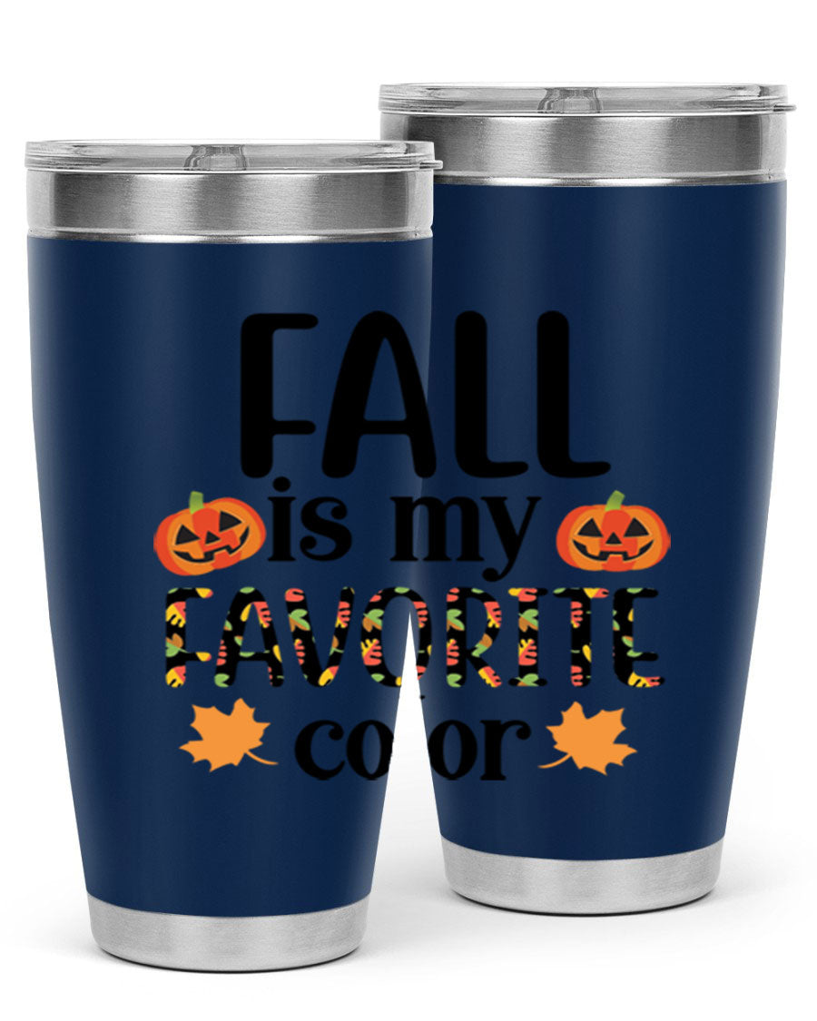 Fallismyfavoritecolor 157# Tumbler in stainless steel with a vibrant fall-themed design, featuring a press-in lid and double wall vacuum insulation.
