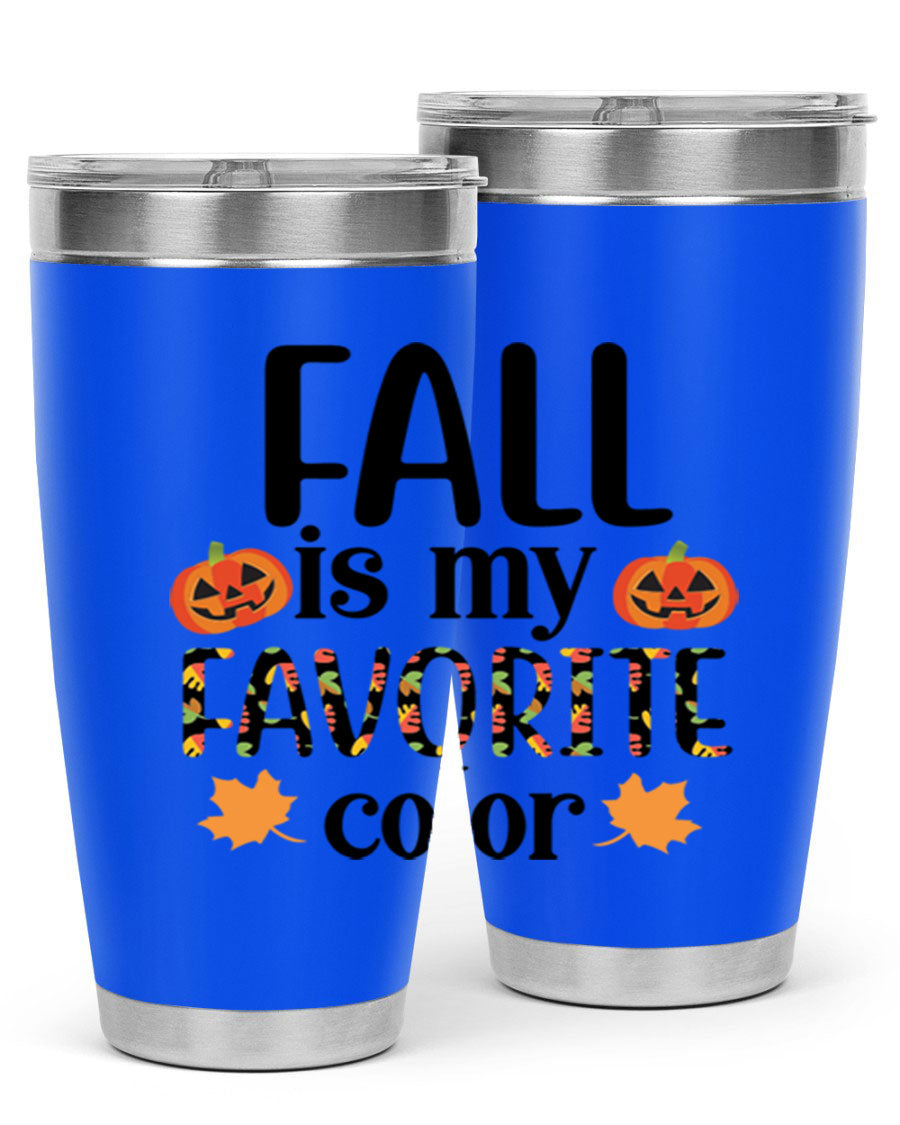 Fallismyfavoritecolor 157# Tumbler in stainless steel with a vibrant fall-themed design, featuring a press-in lid and double wall vacuum insulation.