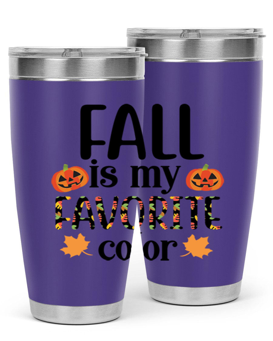 Fallismyfavoritecolor 157# Tumbler in stainless steel with a vibrant fall-themed design, featuring a press-in lid and double wall vacuum insulation.