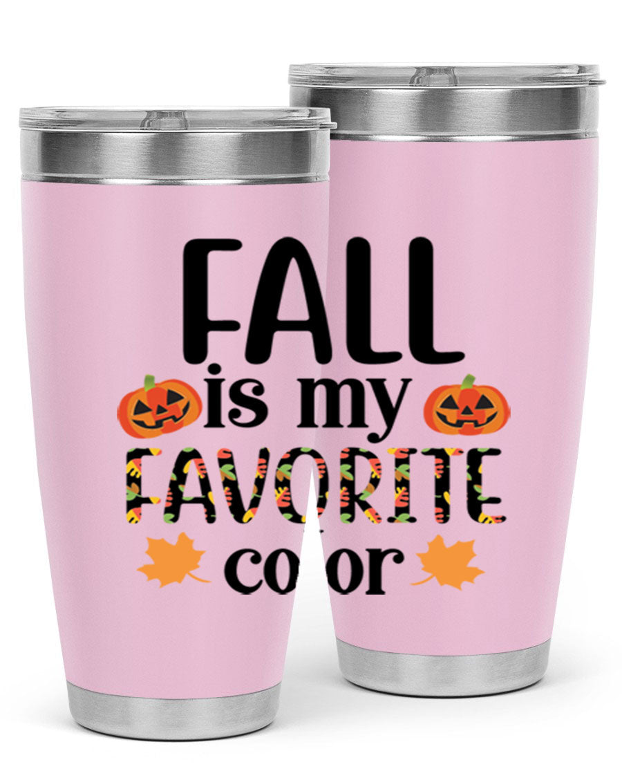 Fallismyfavoritecolor 157# Tumbler in stainless steel with a vibrant fall-themed design, featuring a press-in lid and double wall vacuum insulation.