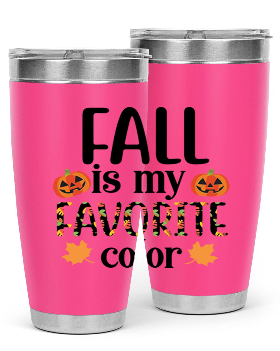 Fallismyfavoritecolor 157# Tumbler in stainless steel with a vibrant fall-themed design, featuring a press-in lid and double wall vacuum insulation.