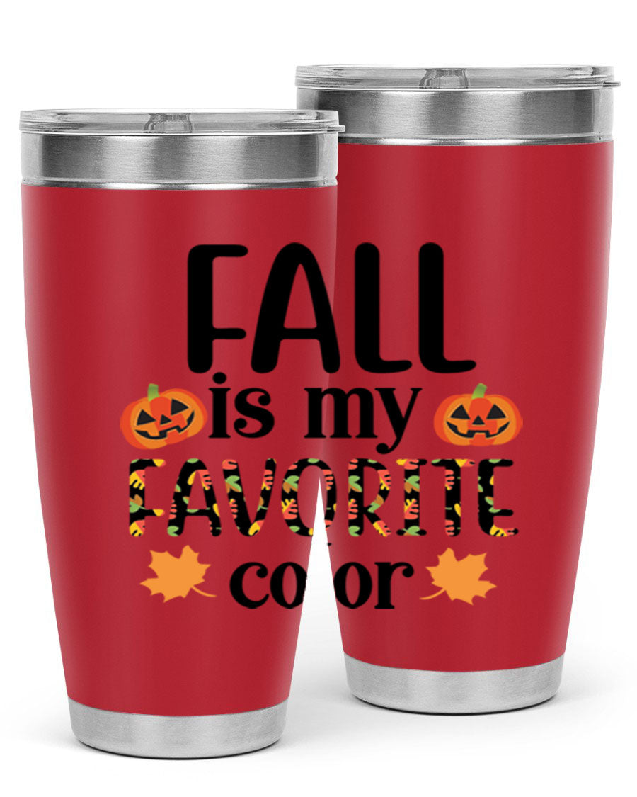 Fallismyfavoritecolor 157# Tumbler in stainless steel with a vibrant fall-themed design, featuring a press-in lid and double wall vacuum insulation.