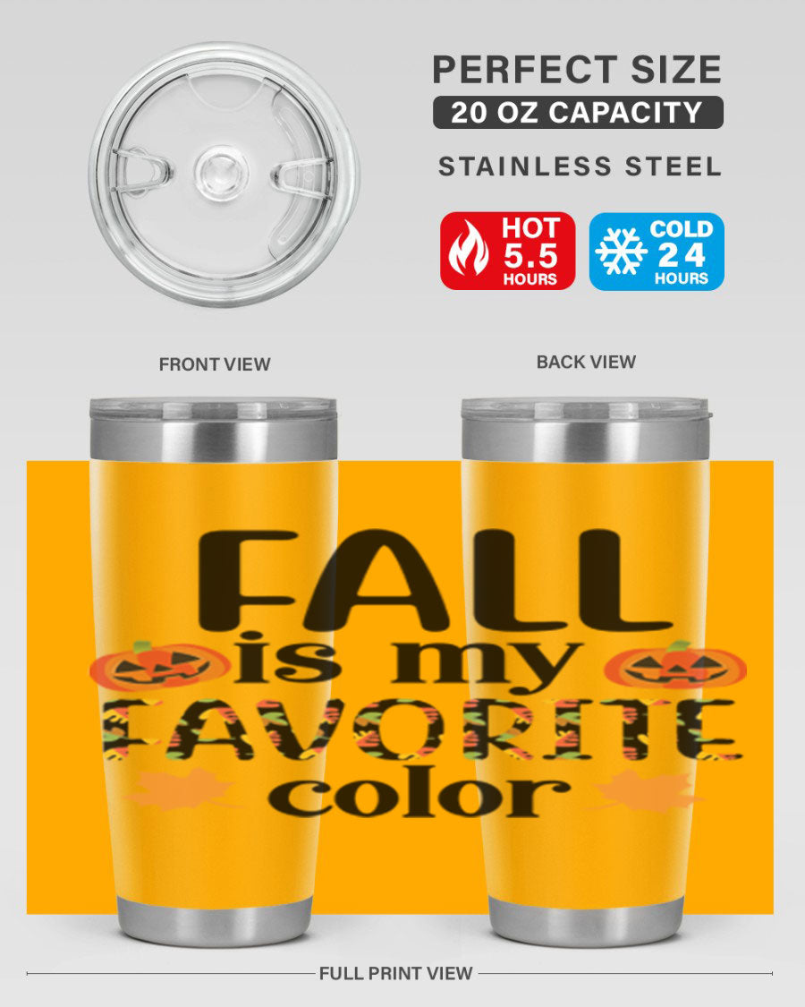 Fallismyfavoritecolor 157# Tumbler in stainless steel with a vibrant fall-themed design, featuring a press-in lid and double wall vacuum insulation.