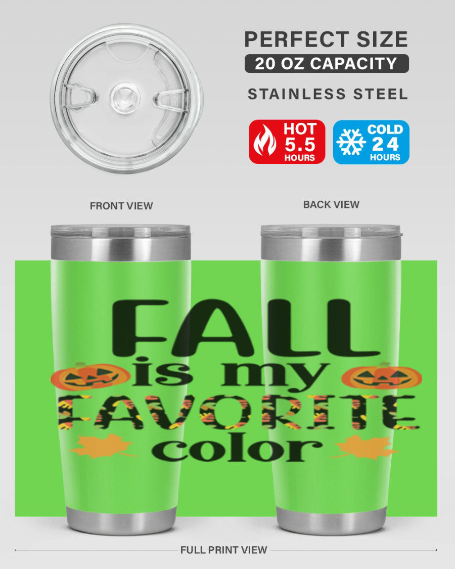 Fallismyfavoritecolor 157# Tumbler in stainless steel with a vibrant fall-themed design, featuring a press-in lid and double wall vacuum insulation.