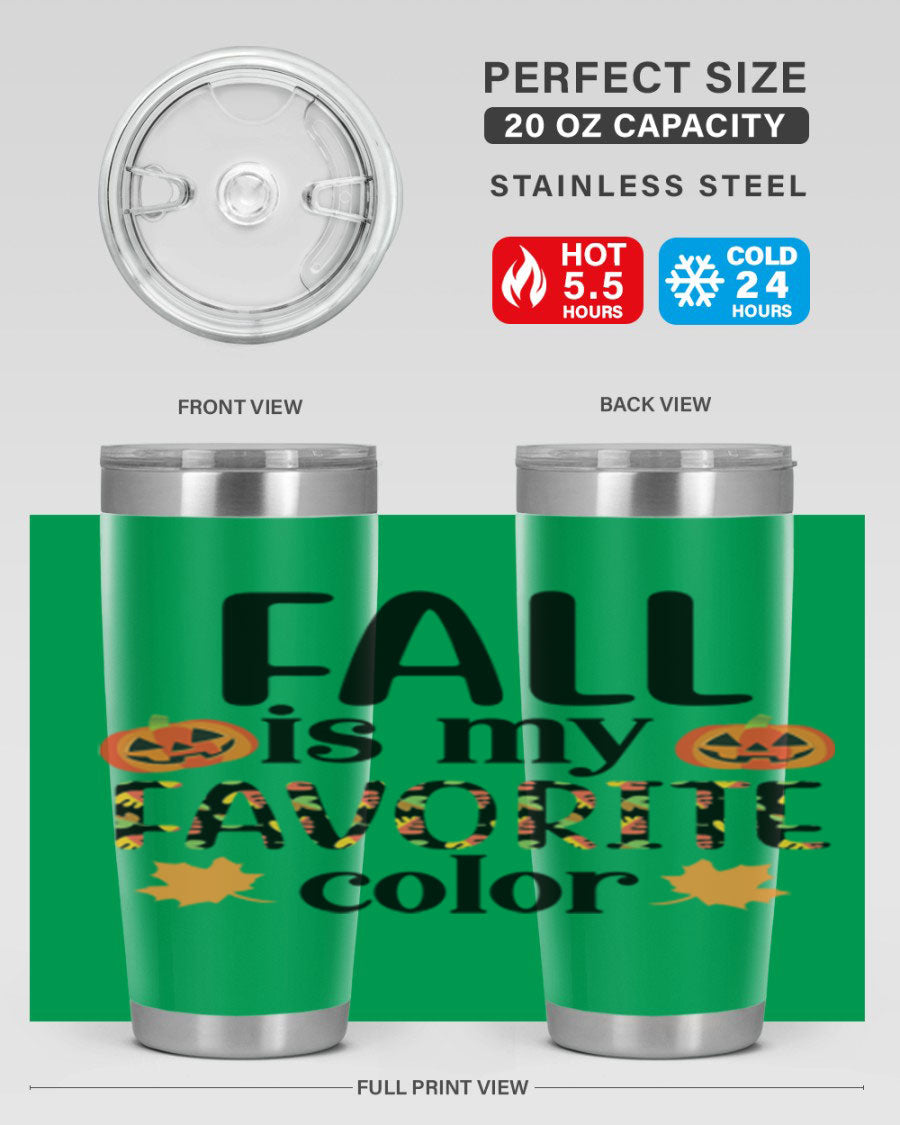 Fallismyfavoritecolor 157# Tumbler in stainless steel with a vibrant fall-themed design, featuring a press-in lid and double wall vacuum insulation.