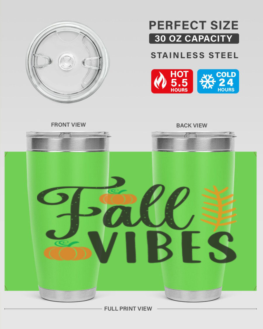 Fallvibes 163# Tumbler in 20oz and 30oz sizes, showcasing double wall vacuum stainless steel design with copper lining.