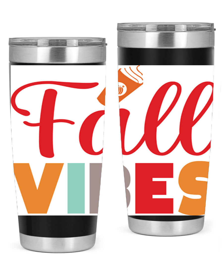FallVibesdesign 166# Tumbler showcasing its double wall vacuum stainless steel design, perfect for hot and cold beverages.
