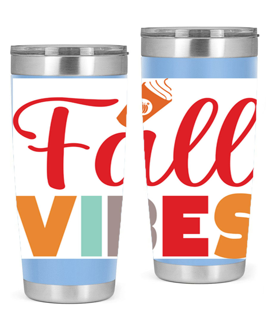 FallVibesdesign 166# Tumbler showcasing its double wall vacuum stainless steel design, perfect for hot and cold beverages.