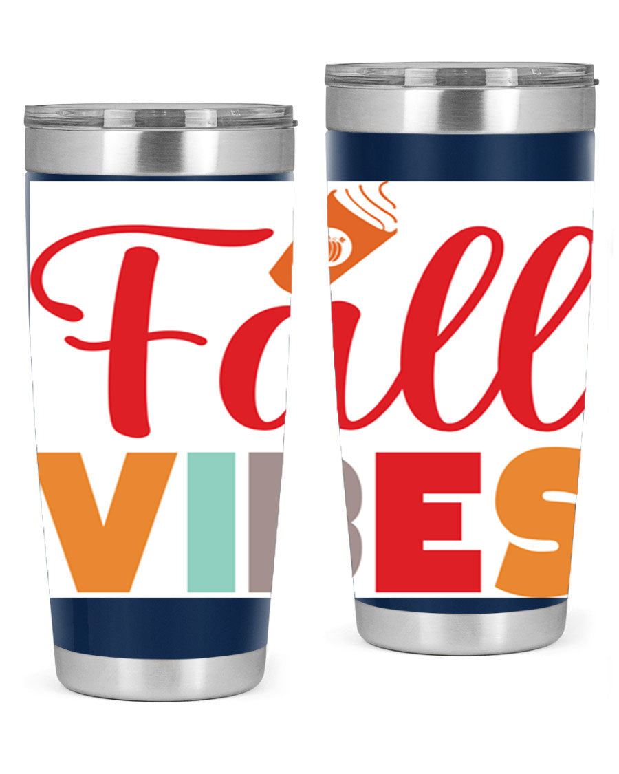 FallVibesdesign 166# Tumbler showcasing its double wall vacuum stainless steel design, perfect for hot and cold beverages.