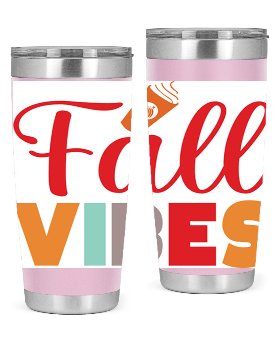 FallVibesdesign 166# Tumbler showcasing its double wall vacuum stainless steel design, perfect for hot and cold beverages.