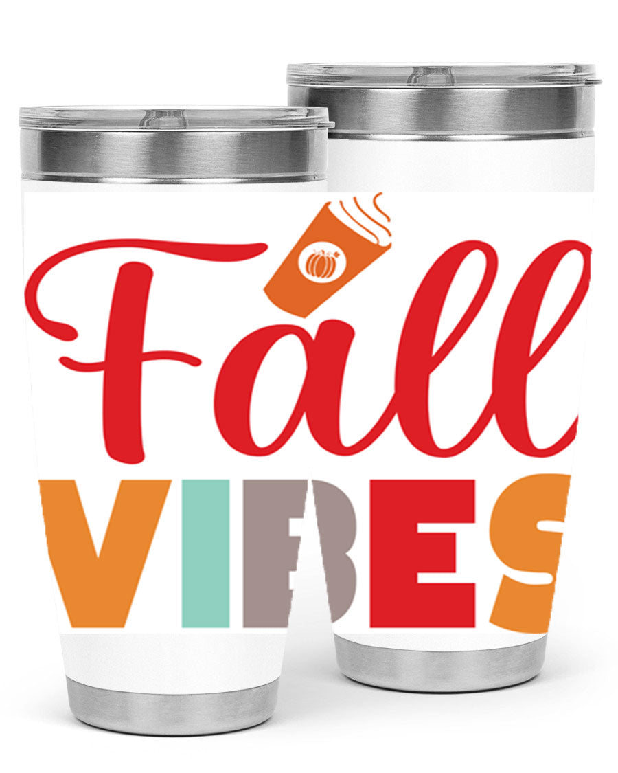 FallVibesdesign 166# Tumbler showcasing its double wall vacuum stainless steel design, perfect for hot and cold beverages.