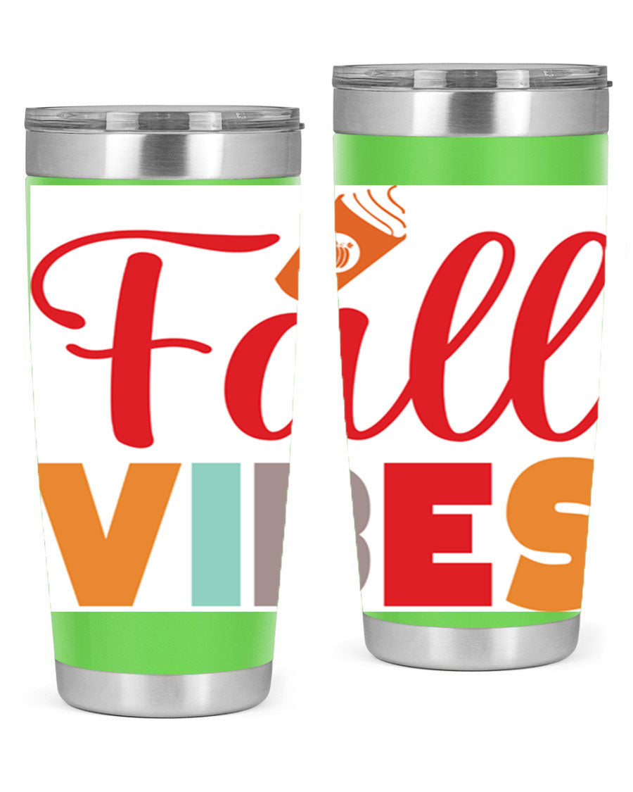 FallVibesdesign 166# Tumbler showcasing its double wall vacuum stainless steel design, perfect for hot and cold beverages.