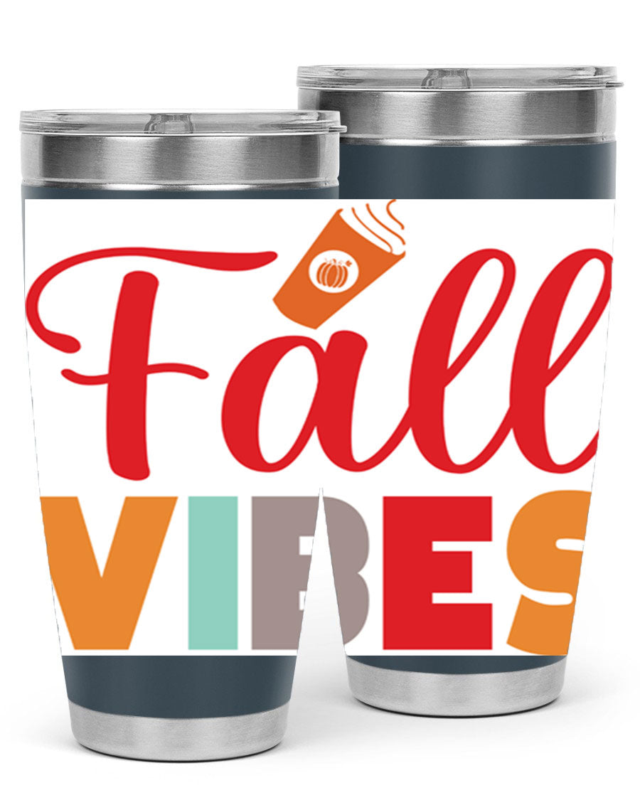 FallVibesdesign 166# Tumbler showcasing its double wall vacuum stainless steel design, perfect for hot and cold beverages.