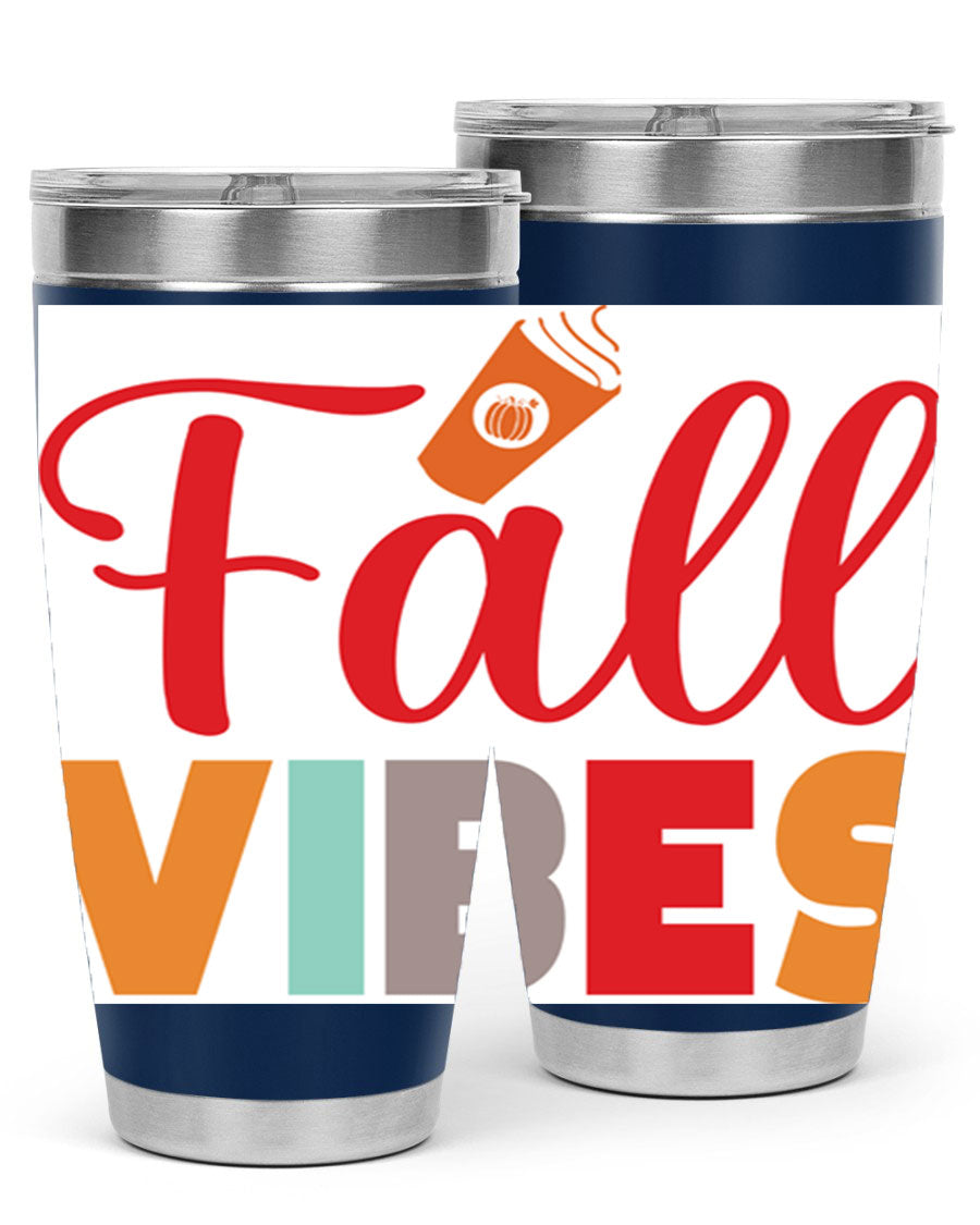 FallVibesdesign 166# Tumbler showcasing its double wall vacuum stainless steel design, perfect for hot and cold beverages.