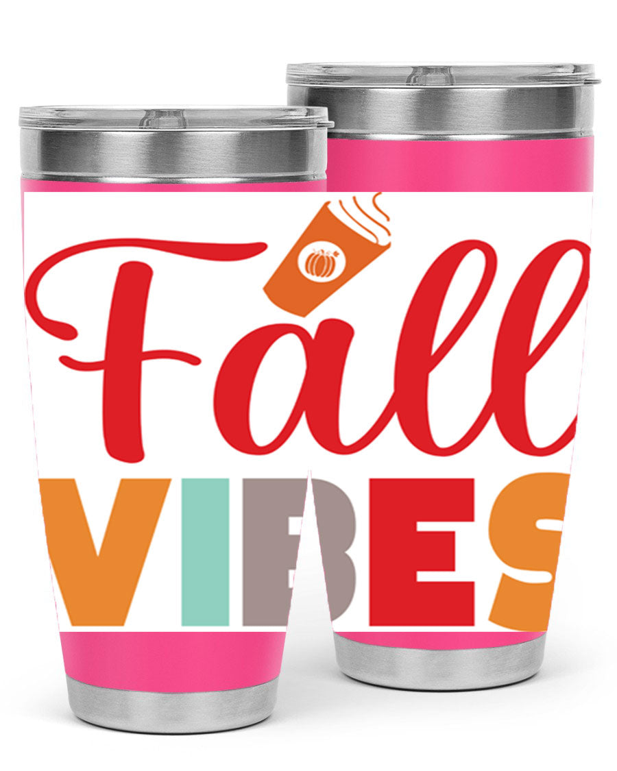FallVibesdesign 166# Tumbler showcasing its double wall vacuum stainless steel design, perfect for hot and cold beverages.