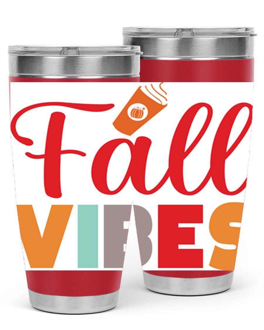 FallVibesdesign 166# Tumbler showcasing its double wall vacuum stainless steel design, perfect for hot and cold beverages.