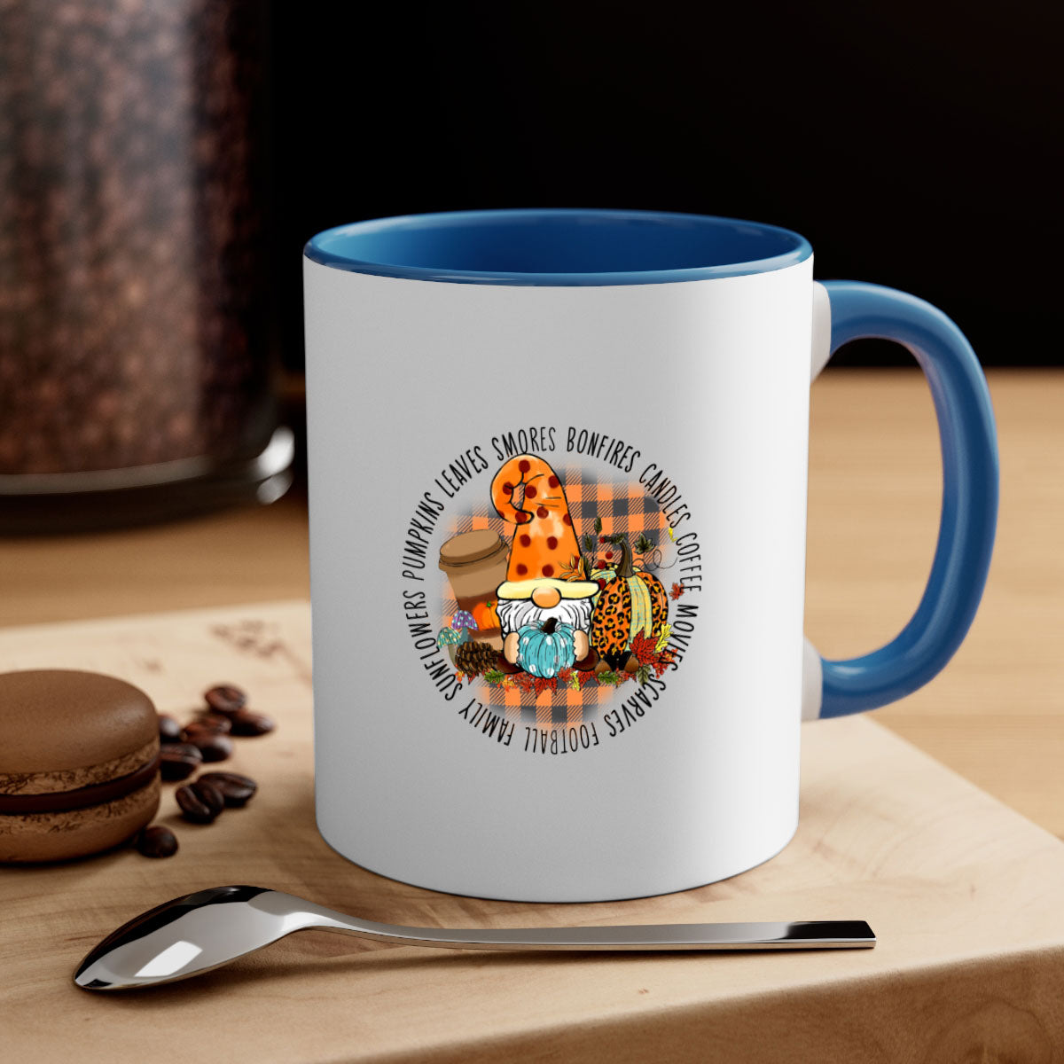 FallVibesGnome 165# Mug featuring a two-tone design with a colored handle and interior, available in multiple colors and sizes.