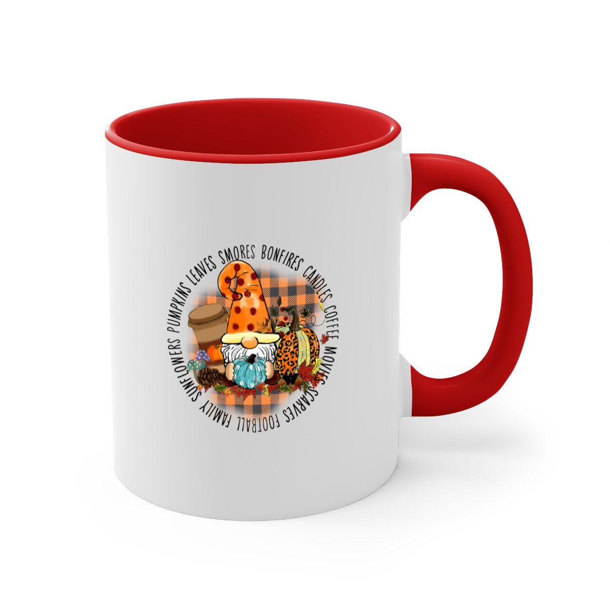 FallVibesGnome 165# Mug featuring a two-tone design with a colored handle and interior, available in multiple colors and sizes.
