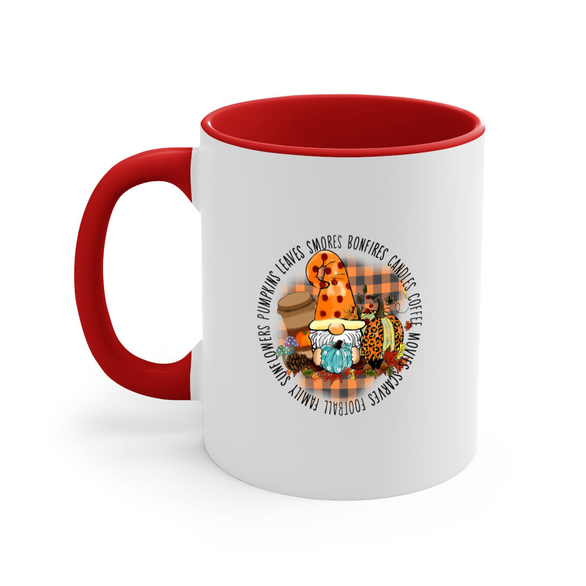 FallVibesGnome 165# Mug featuring a two-tone design with a colored handle and interior, available in multiple colors and sizes.