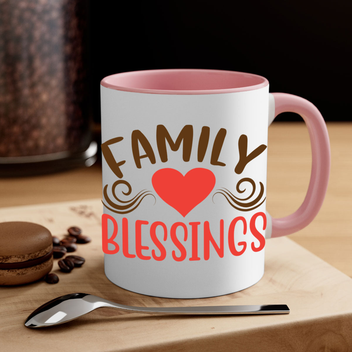 Family Blessings 169# Mug with two-tone design, available in five colors, featuring a glossy finish and easy-grip handle.