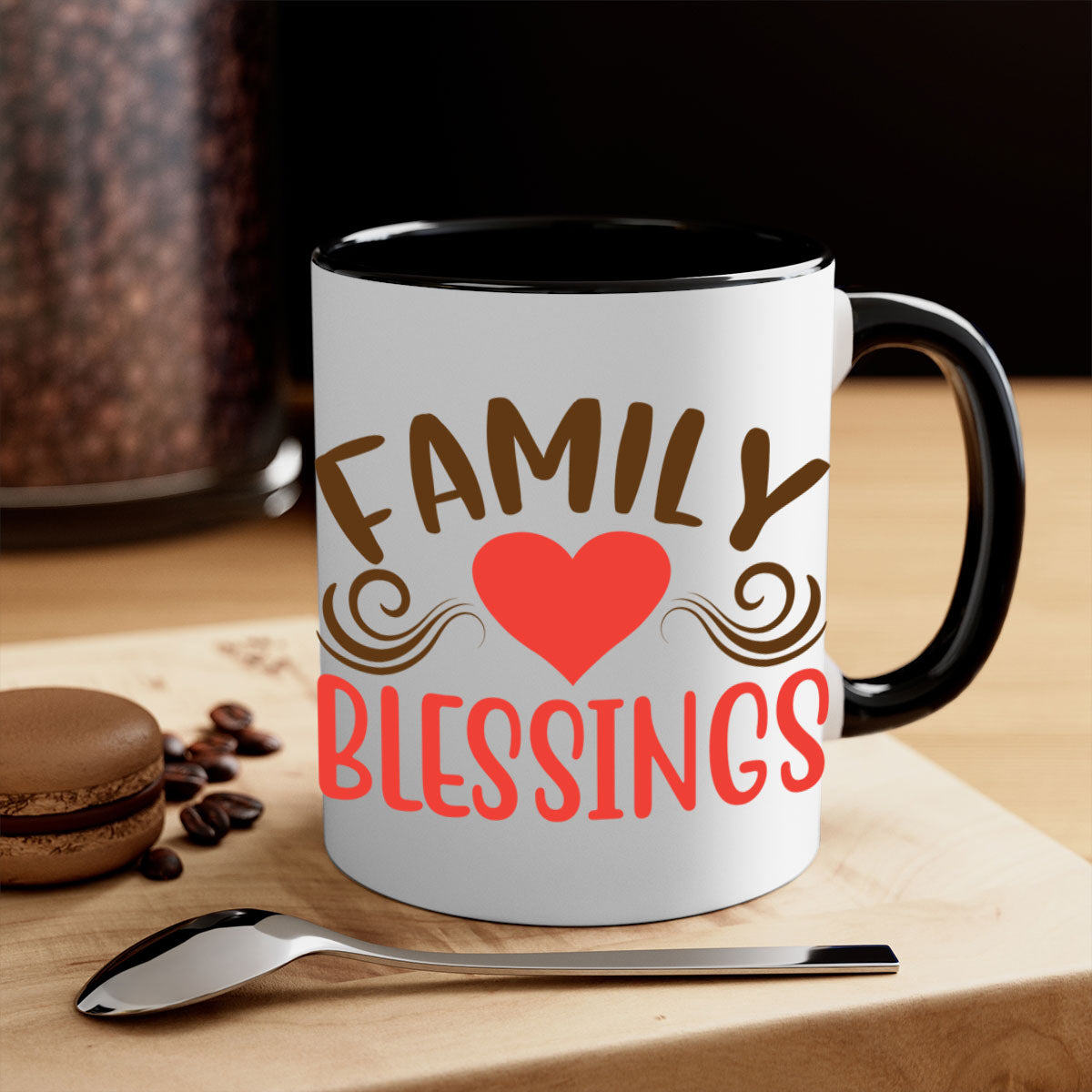 Family Blessings 169# Mug with two-tone design, available in five colors, featuring a glossy finish and easy-grip handle.